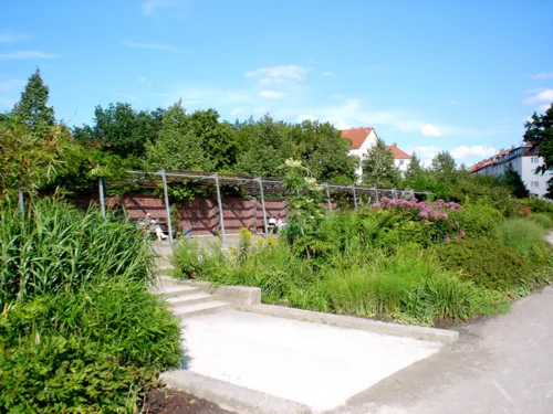 Blick auf eine berankte Pergola im Vahrenwalder Park