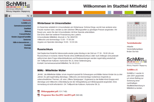 Screenshot Internetseite Mittelfeld