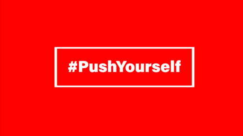 Schriftzug #PushYourself in weiß auf rot