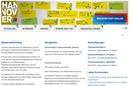 Screenshot der Website wasserstadt-dialog.info
