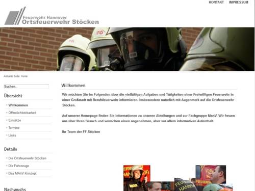 Screenshot der Homepage der Ortsfeuerwehr Stöcken
