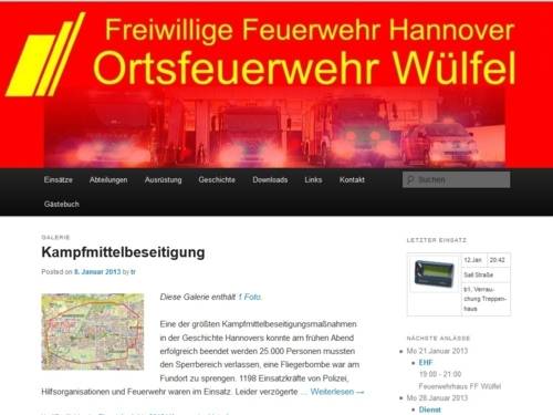 Screenshot der Homepage der Ortsfeuerwehr Wülfel