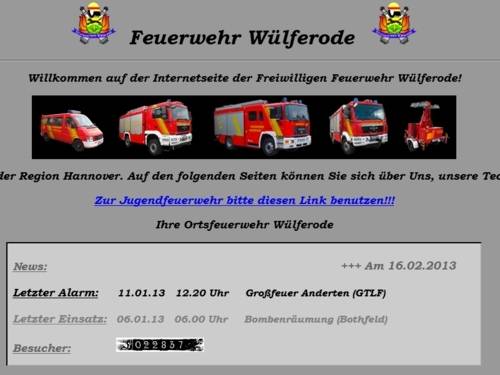 Screenshot der Homepage der Ortsfeuerwehr Wülfelrode