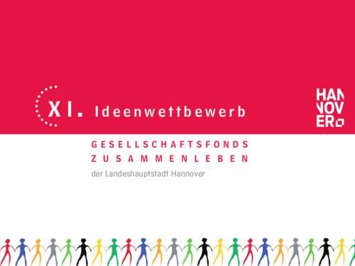 Zweifarbiger Schriftzug: "11. Ideenwettbewerb des Gesellschaftsfonds Zusammenleben der Landeshauptstadt Hannover"