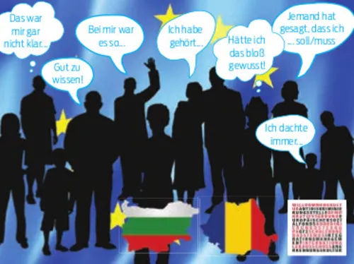 Silhouetten von Personen mit Sprechblasen.