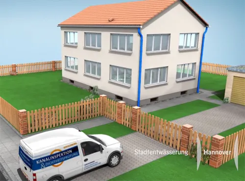 Freistehendes Haus mit Vorgarten und einem davor parkenden Auto 