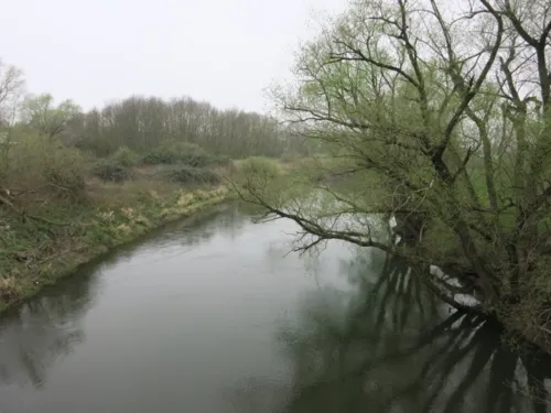 Blick auf den Fluss Leine von einer Brücke aus.