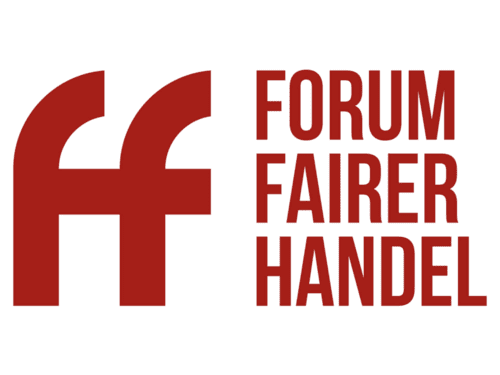 Logo mit einem großen roten f und dem Schriftzug "Forum Fairer Handel" rechts daneben