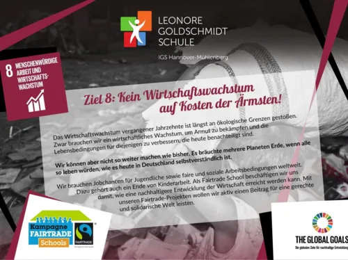 Collage, die das Ziel "Kein Wirtschaftswachstum auf Kosten der &Auml;rmsten" beschreibt. 