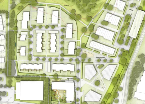 Grafik eines Planungsmodels für das Neubauvorhaben "Herzkamp"