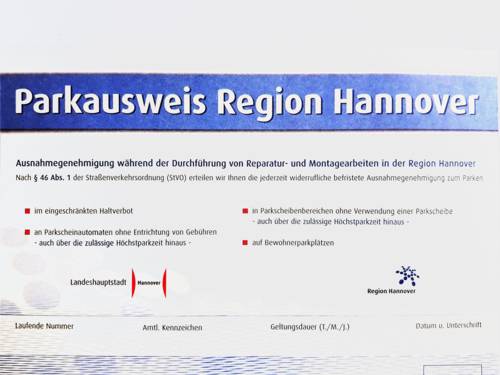 Parkausweis Region Hannover