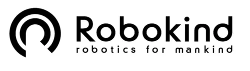 Logo mit zwei unten offenen Kreisen und der Schrift Robokind robotics for mankind