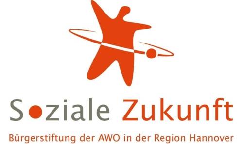 Logo mit einem tanzenden Menschen und der Schrift Soziale Zukunft Bürgerstiftung der AWO in der Region Hannover