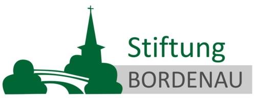 Logo mit Kirchturm, Brücke und Bäumen und der Schrift Stiftung Bordenau