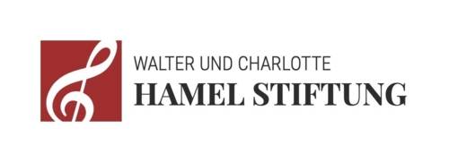 Logo mit einem Notenschlüssel und der Schrift Walter und Charlotte Hamel Stiftung 