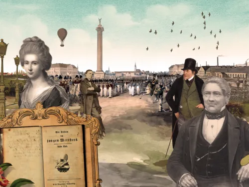Collage mit Bildern aus Hannovers Stadtgeschichte.