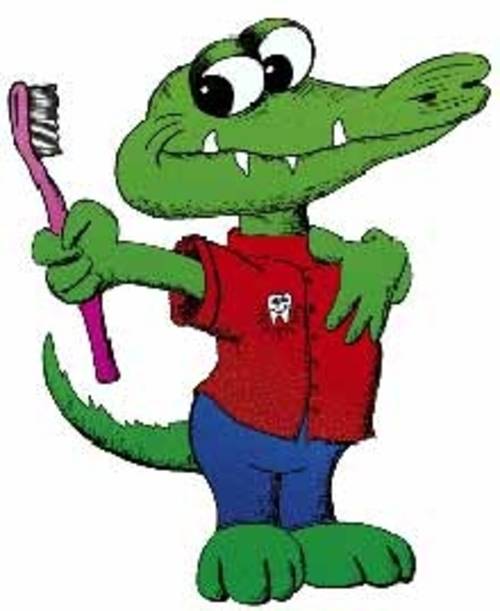 Krokodil im Anzug mit Zahnbürste