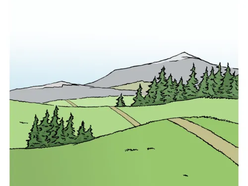 Eine Landschaft mit Bergen.