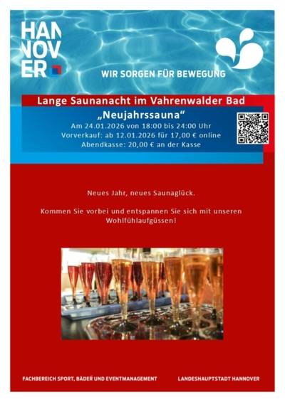 Plakat mit Ankündigung der Neujahrssauna am 24.1.206 im Vahrenwalder Bad