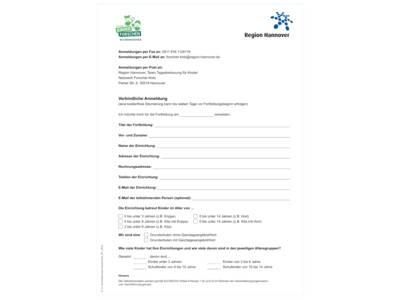 Vorschau auf das Anmeldeformular Forscherkids Region Hannover