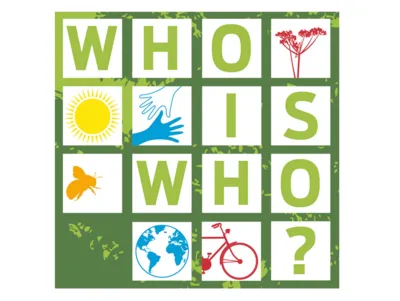 Ausschnitt von der Titelseite der Brosch&uuml;re who is who 2021 mit Zeichnungen von Pflanze, Sonne, H&auml;nde, Biene und dem Schriftzug who is who
