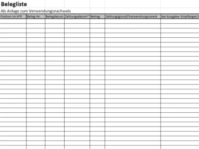 Vorschaubild: Belegliste Excel Datei