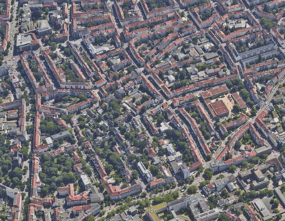 Blick Vogelpersepektive Geschosswohnungsbau