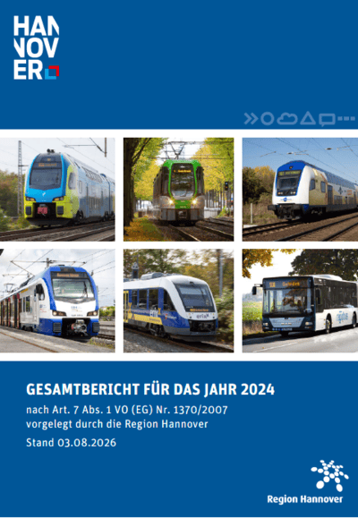Titelbild des Gesamtberichts 2024: Collage mit Fotos von verschiedenen Nahverkehrszügen.