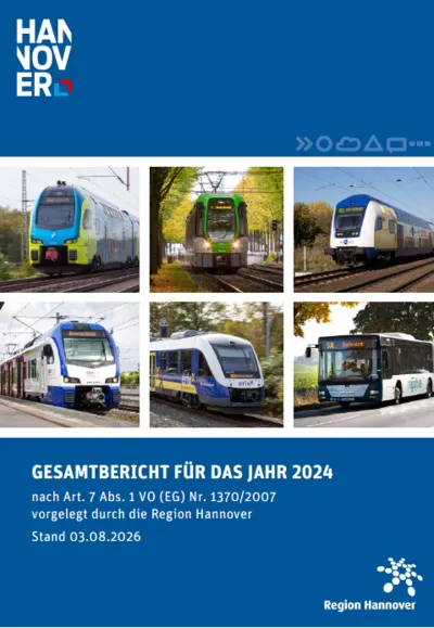 Titelbild des Gesamtberichts 2024: Collage mit Fotos von verschiedenen Nahverkehrszügen.