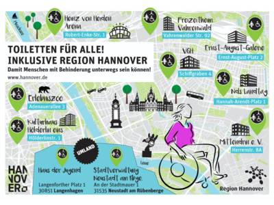 Teaserbild Postkarte f&uuml;r alle: Stadtplan von Hannover mit eingezeichneten Toiletten f&uuml;r alle