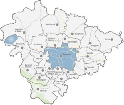 Karte der Kommunen der Region Hannover