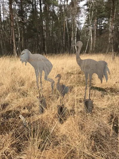 Metallskulpturen von Kranichen