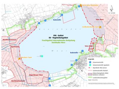 Vorschau auf die Karte mit den Kanueinsatzstellen am Steinhuder Meer (per Klick als pdf herunterladen)