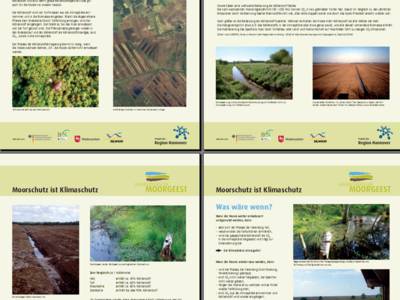 Vorschau auf die vier Seiten des pdf-Dokuments "Moorschutz ist Klimaschutz" zum Projekt Hannoversche Moorgeest.