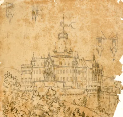 Perspektivische Entwurfszeichnung der Marienburg von Conrad Wilhelm Hase aus dem Jahr 1858