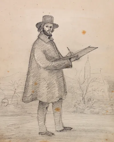 Selbstbildnis von Conrad Wilhelm Hase aus dem Jahr 1860, Zeichnung aus dem Familienbuch.