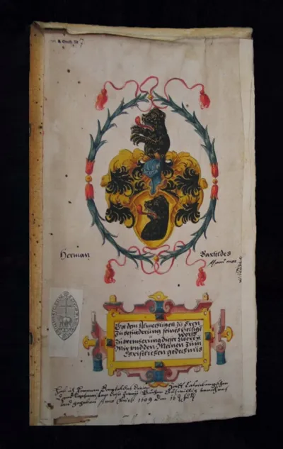 Buch mit Stifterwappen