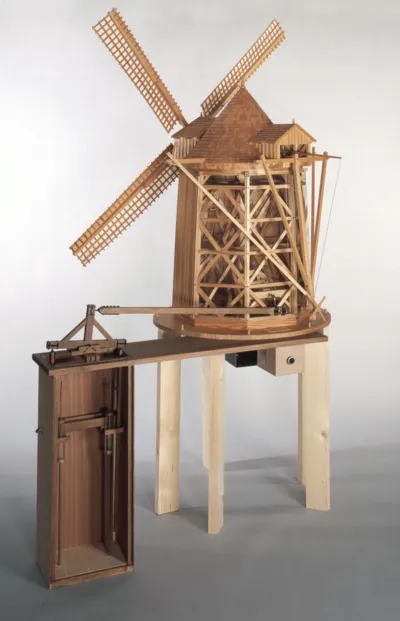 Modell: Vertikalwindkunst zur Entw&auml;sserung nach G. W. Leibniz. Ma&szlig;stab 1:15