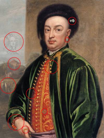 Mehmet von Königstreu Lösung des Rätsels, "gefälschte" Bilddetails rot umkreist
