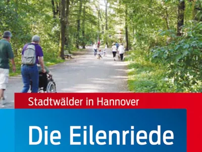 Spaziergänger und eine Familie laufen auf einem Weg durch die Eilenriede