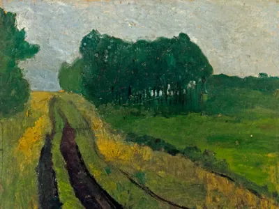 Paula Modersohn-Becker, Abendliche Landschaft mit F&ouml;hren um 1900