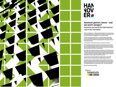 Einzelansicht eines grün-schwarzen Plakatmotivs mit der Aufschrift "Hannover - gestern, heute und wie wird's morgen?"