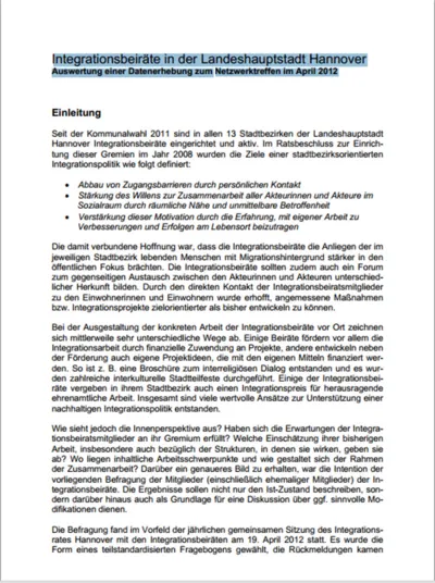 Screenshot Auswertungsbericht Integrationsbeiräte