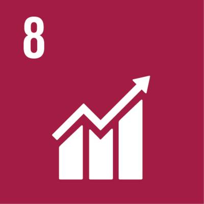 Symbol für globales Nachhaltigkeitsziel Nr. 8 "Gute Arbeitsplätze und wirtschaftliches Wachstum"