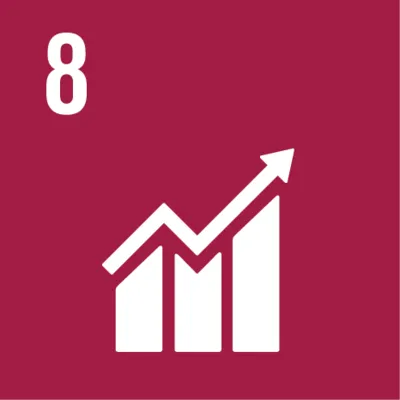 Symbol f&uuml;r globales Nachhaltigkeitsziel Nr. 8 "Gute Arbeitspl&auml;tze und wirtschaftliches Wachstum"