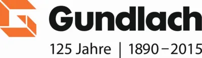 Orangfarbenes geteiltes Gro&szlig;buchstabe G, Text Gundlach, 125 Jahre, 1890-2015