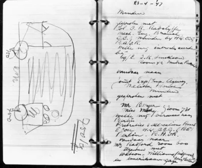 Notizbuch mit Autoskizze
