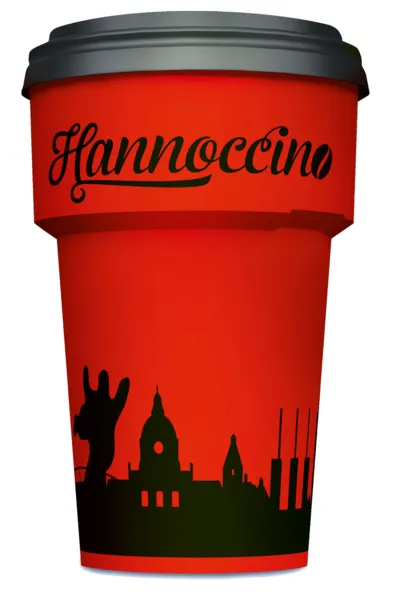 Becher mit der Aufschrift "Hannoccino"