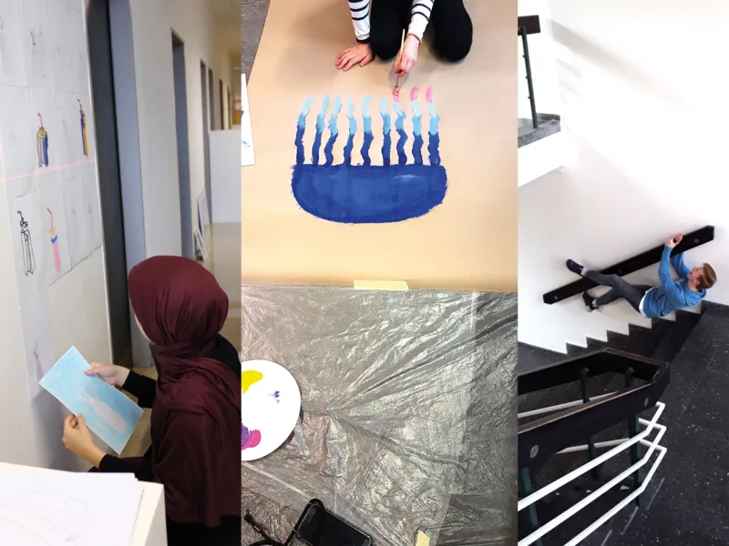 v.l.n.r.: Ausstellungsprojekt IGS Garbsen (11.Klasse) "Stillleben", Projekttage KGS Laatzen (5. Klasse) "Fantastische R&auml;ume + Wesenswelten", Workshop IGS Garbsen (10. Klasse) "Art & Architecture"