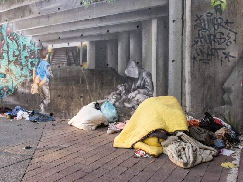 Ein Obdachlosenlager am Raschplatz.